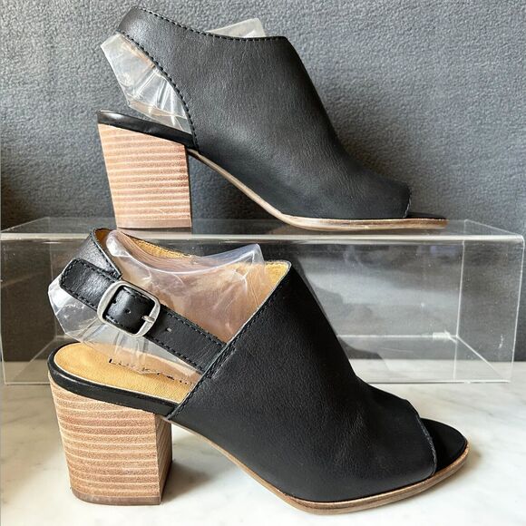 Lucky Brand Obelia Sandal Black Leather Slingback Block Heel - Women's Size 7 - Picture 2 of 9